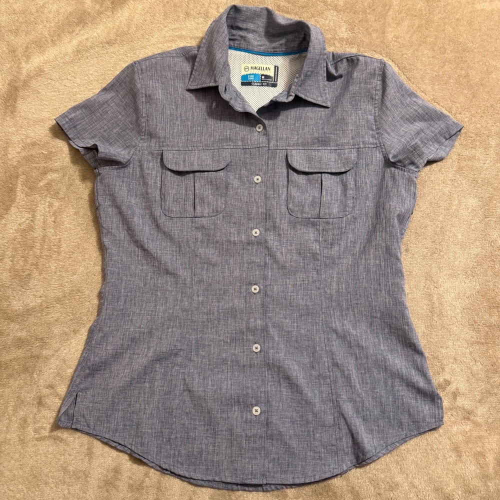 Magellan Outdoors Fish Gear Womens Medium Blue Short Sleeve Fishing Shirt M